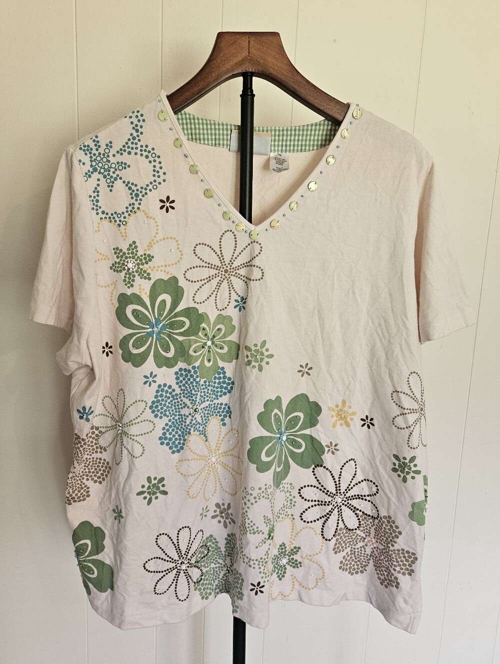 Alfred Dunner Women’s Floral V-Neck Top - Green & Cream Size 1X
